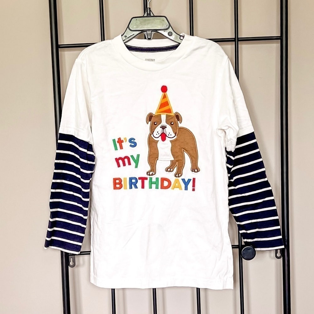 Gymboree Bulldog Birthday Embroidered Long Sleeve Shirt Sz 6